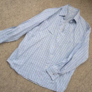 Salvatore Ferragamo Checkered man dress shirt made Italy 100% cotton sz 17.5/44